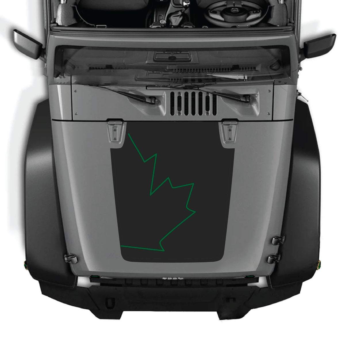 CarCode hood decal for Jeep Wrangler JK/JKU 2007-2018, style #07, black and gray graphic design on hood