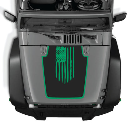 Jeep Wrangler JK/JKU hood decal by CarCode, style #05, in black with bold graphic design on silver hood.
