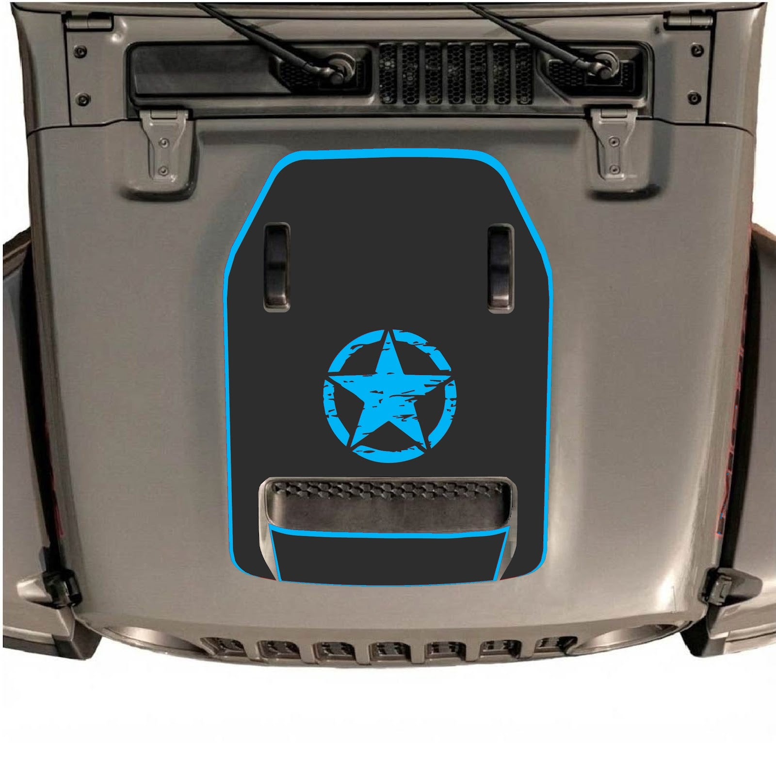 CarCode hood decal for Jeep Wrangler JL/JLU Rubicon 392 and Jeep Gladiator Mojave, style #45, in black vinyl design.