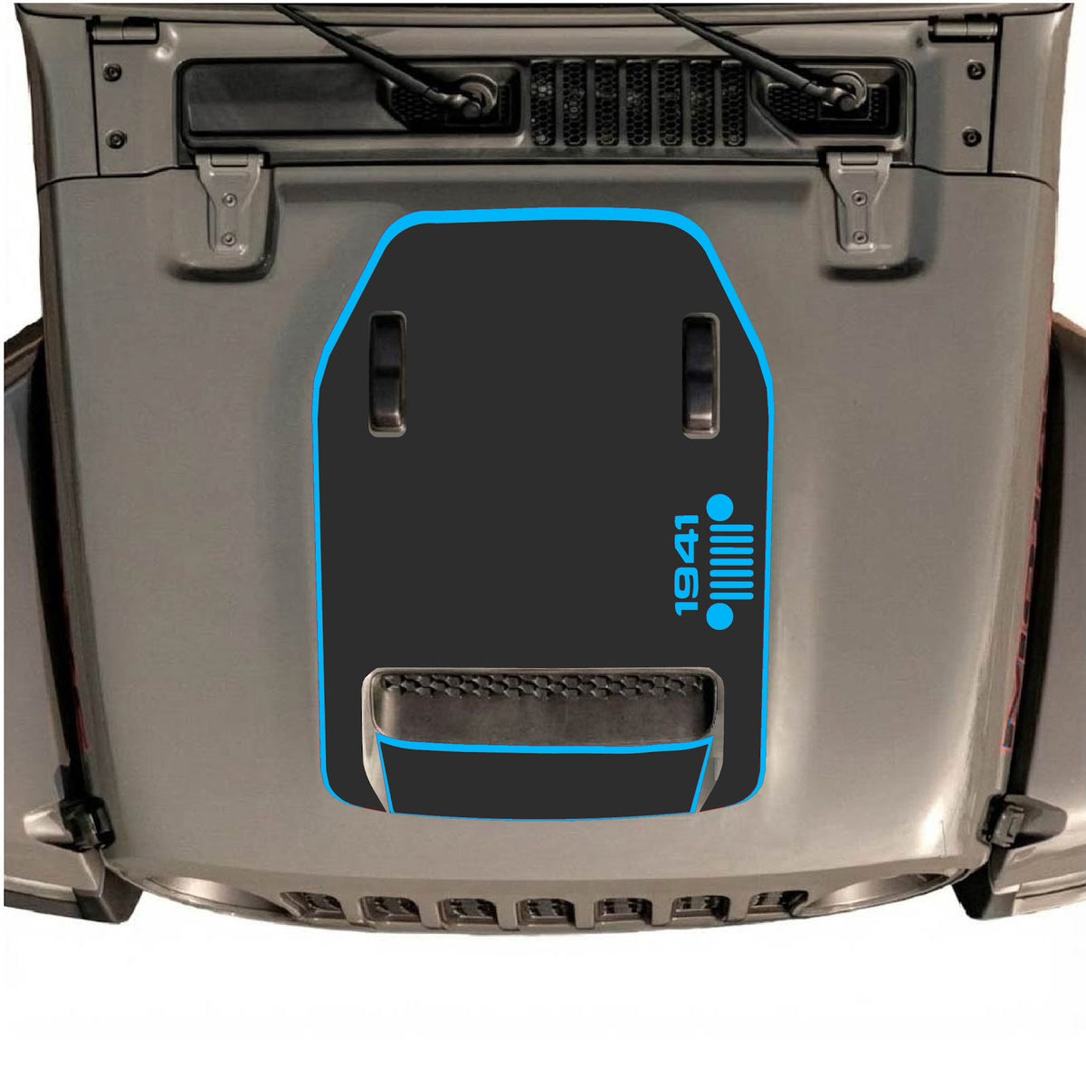CarCode hood decal for Jeep Wrangler JL/JLU Rubicon 392 and JT Gladiator Mojave 2020-2026, style #55, shown on vehicle hood.