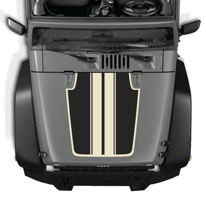 CarCode Jeep Wrangler JK/JKU hood decal Style #44 on black hood, showcasing the bold, custom graphic design for 2007-2018 models.