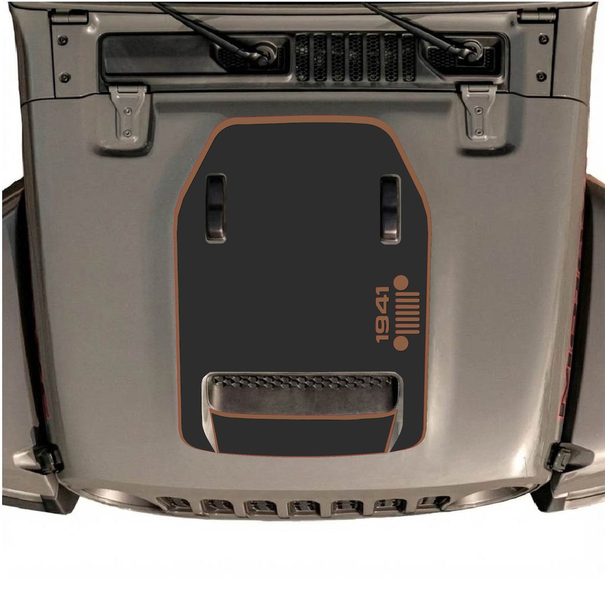 CarCode hood decal for Jeep Wrangler JL/JLU Rubicon 392 and JT Gladiator Mojave, style #55, showing the stylish graphic design on the hood.