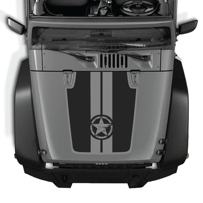CarCode hood decal for Jeep Wrangler JK/JKU 2007-2018, style #42, featuring bold design on vehicle's hood in the image.
