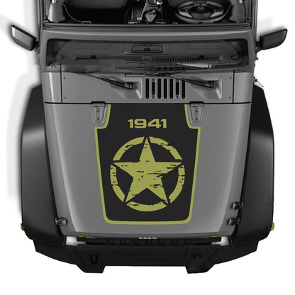 Jeep Wrangler JK/JKU hood decal by CarCode, style #30, black graphic design on the vehicle's hood