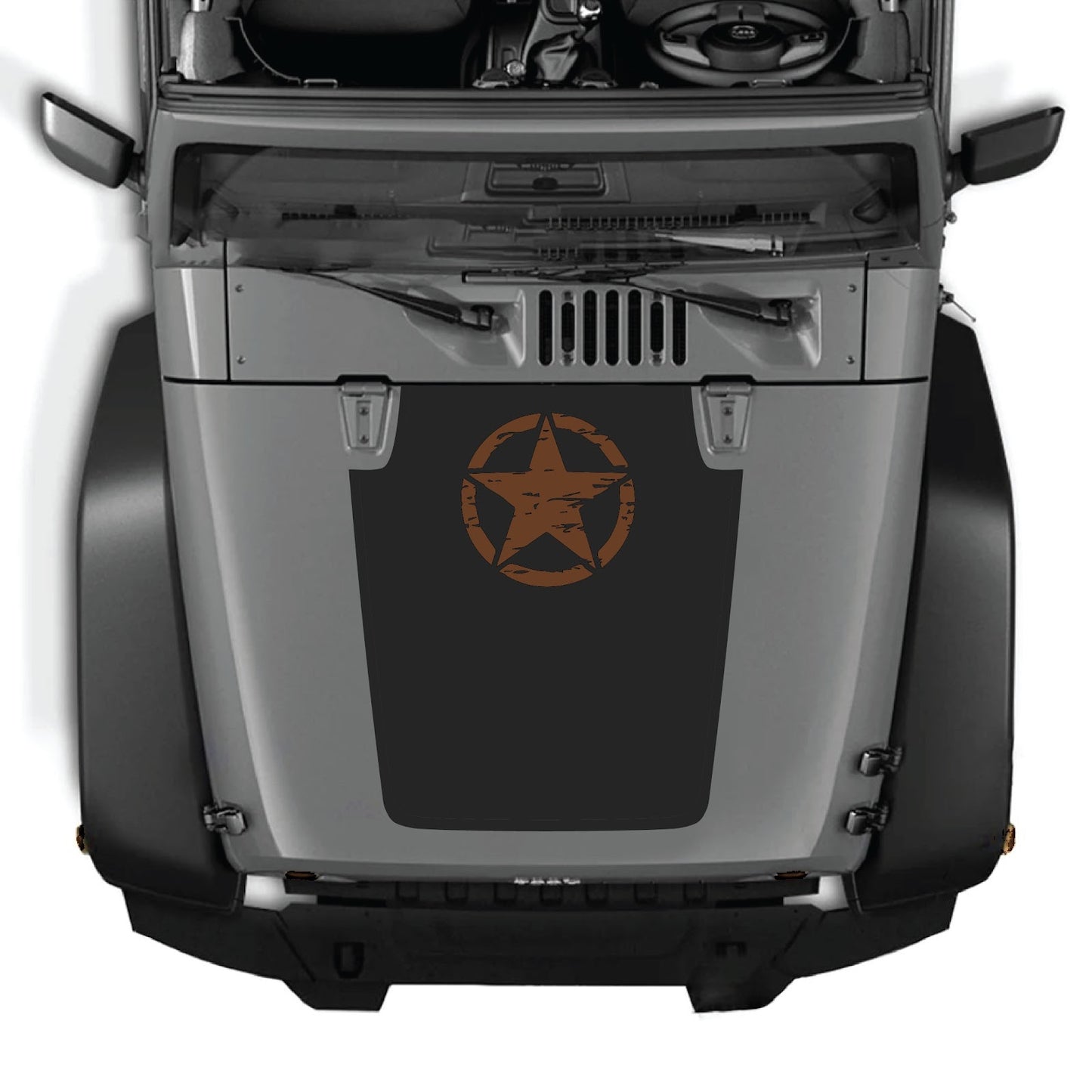 Jeep Wrangler JK/JKU hood decal by CarCode, Style #45, black and white design applied to the hood of a 2007-2018 Jeep Wrangler.