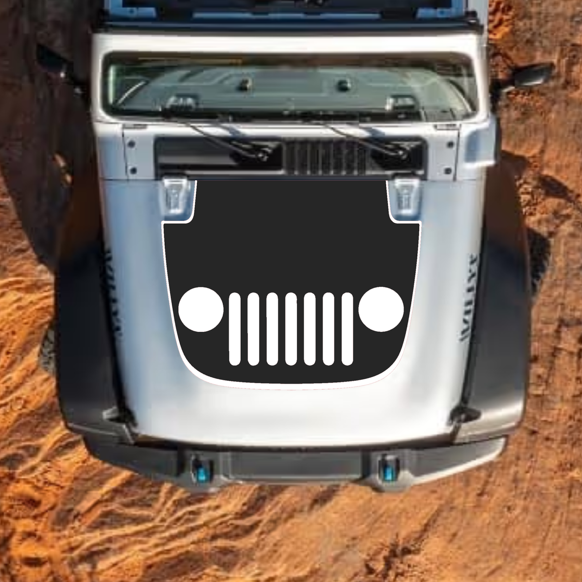 CarCode hood decal for Jeep Wrangler JL, JLU, Gladiator JT, featuring a stylish design on the standard hood.