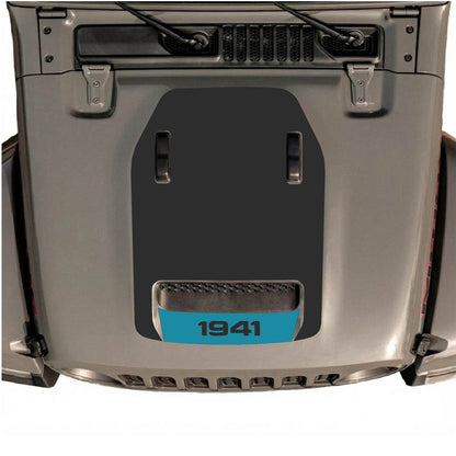 CarCode hood decal for Jeep Wrangler JL/JLU Rubicon 392 and JT Gladiator Mojave 2020-2026, style #64, black and silver design.