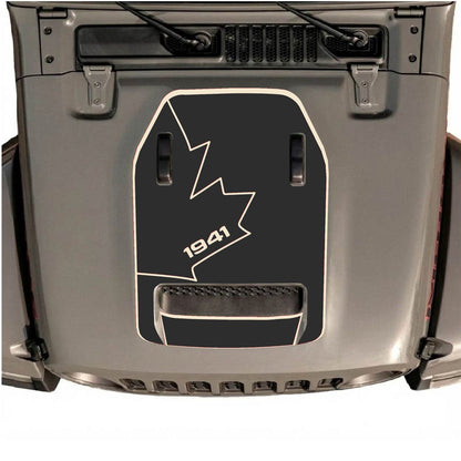CarCode hood decal for Jeep Wrangler JL/JLU Rubicon 392 and JT Gladiator Mojave, style #25, black graphic on hood.