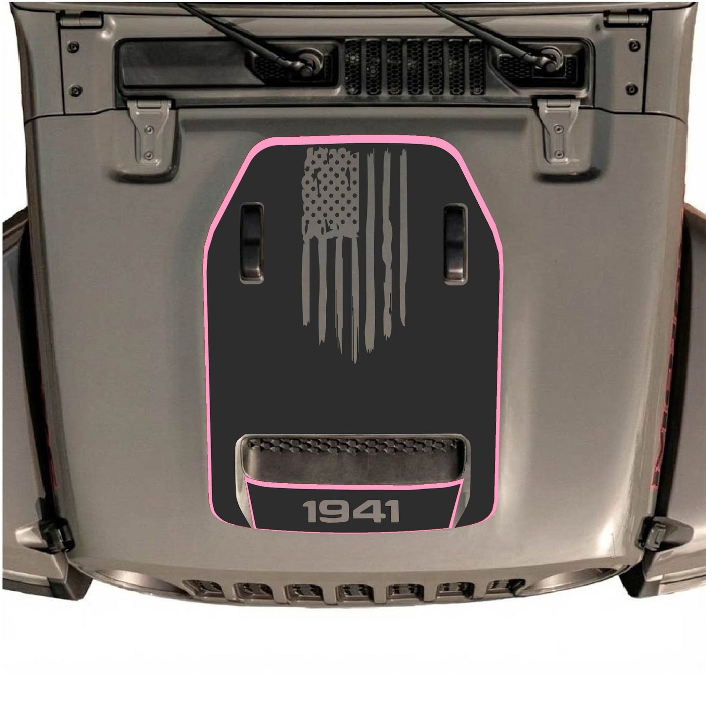 CarCode hood decal for Jeep Wrangler JL/JLU Rubicon 392 and JT Gladiator Mojave 2020-2026, style #83, shown on vehicle hood.