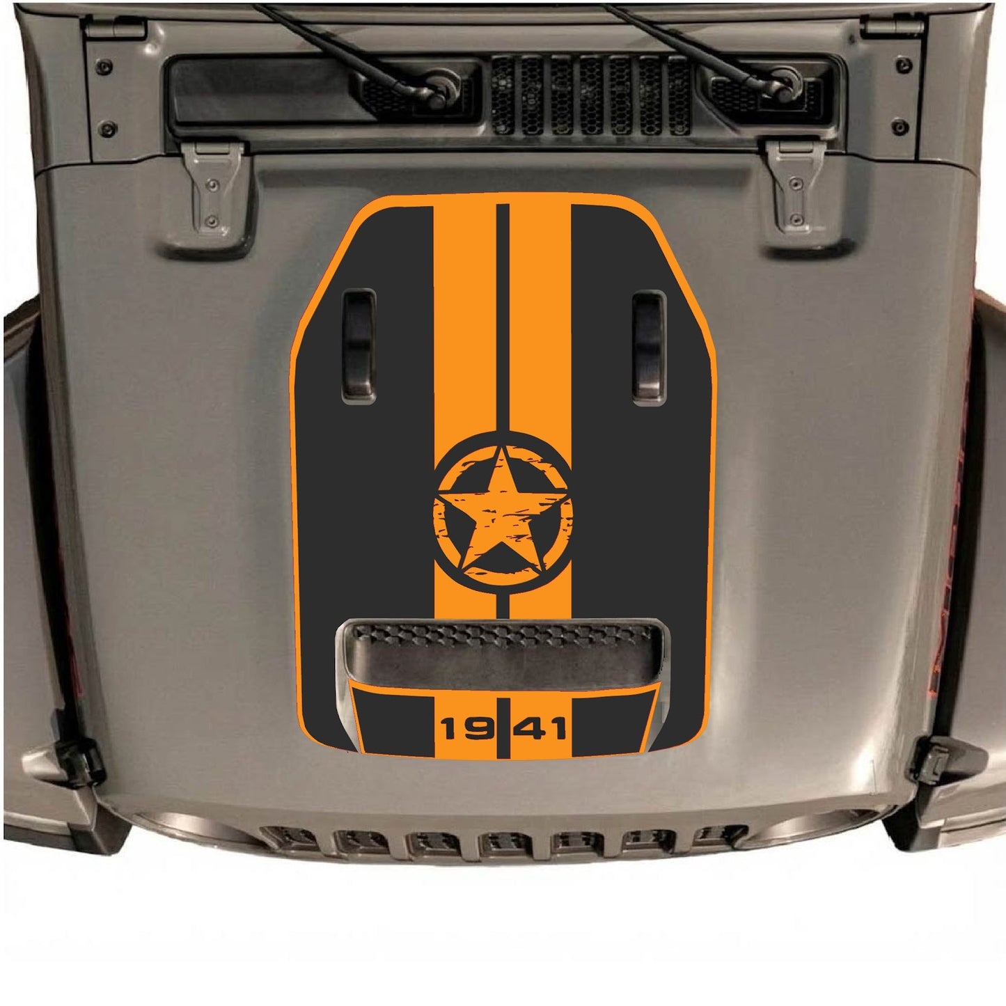 CarCode hood decal in Style #05 on a Jeep Wrangler JL/JLU Rubicon 392 or JT Gladiator Mojave, showcasing the custom design on the vehicle's hood.