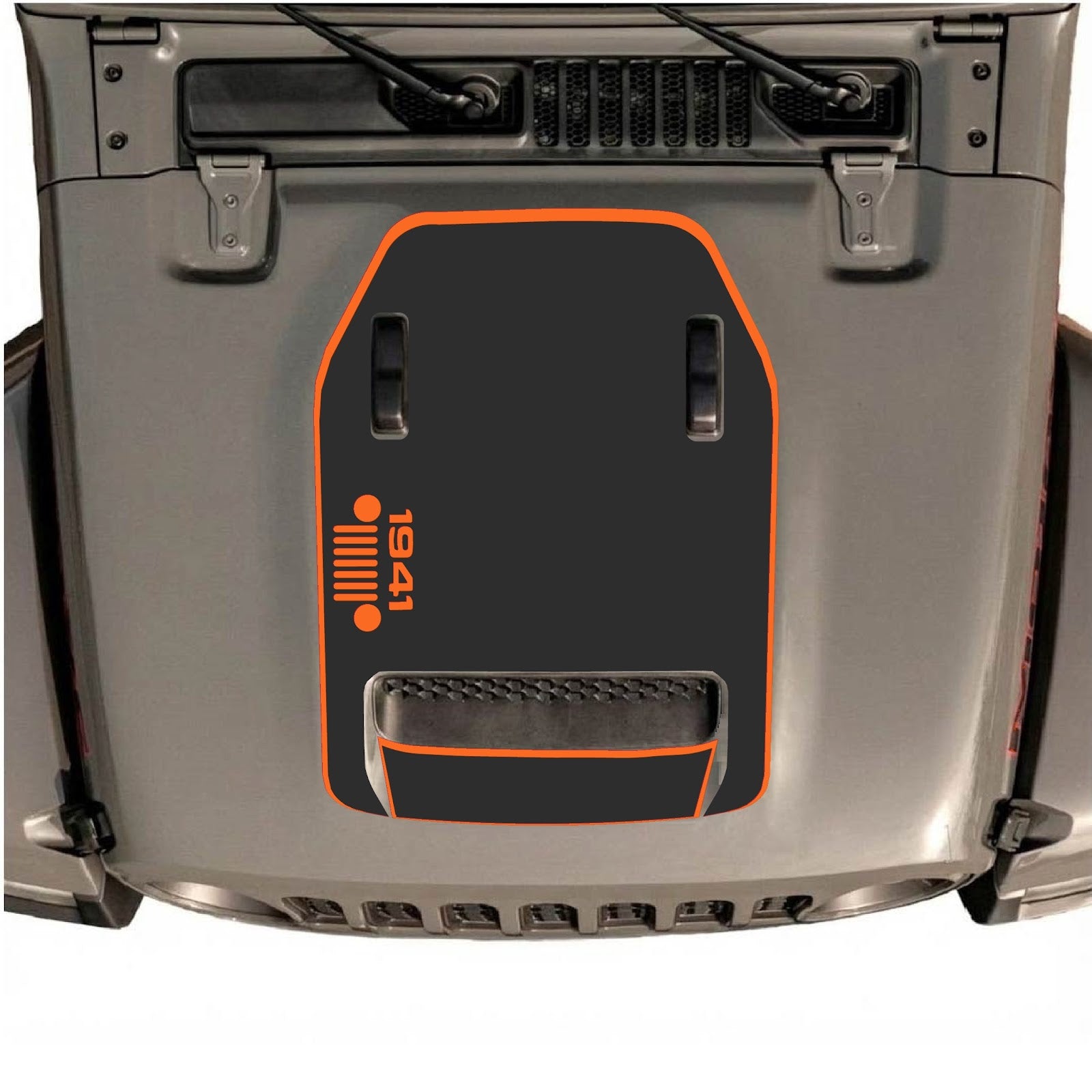 CarCode hood decal for Jeep Wrangler JL/JLU Rubicon 392 and JT Gladiator Mojave, style #51, shown on vehicle hood.