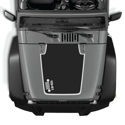 Jeep Wrangler JK/JKU hood decal by CarCode, style #58, black and gray design applied to the vehicle's hood.