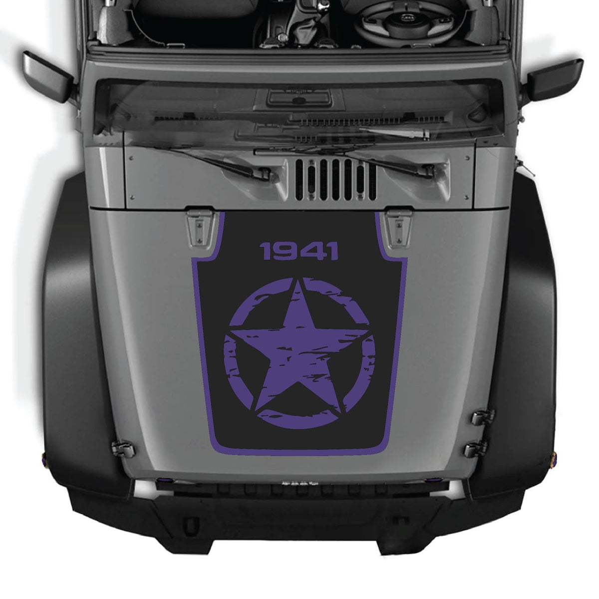 Jeep Wrangler JK/JKU hood decal by CarCode, Style #30, black and gray design on the vehicle's hood