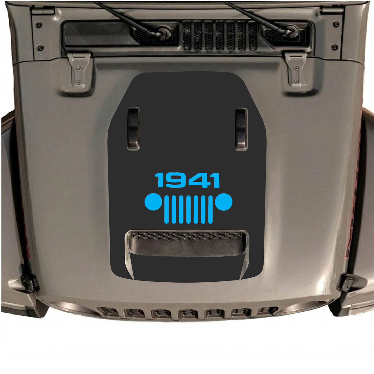Jeep Wrangler JL/JLU Rubicon 392 and JT Gladiator Mojave hood decal by CarCode, style #48, displayed on vehicle hood.