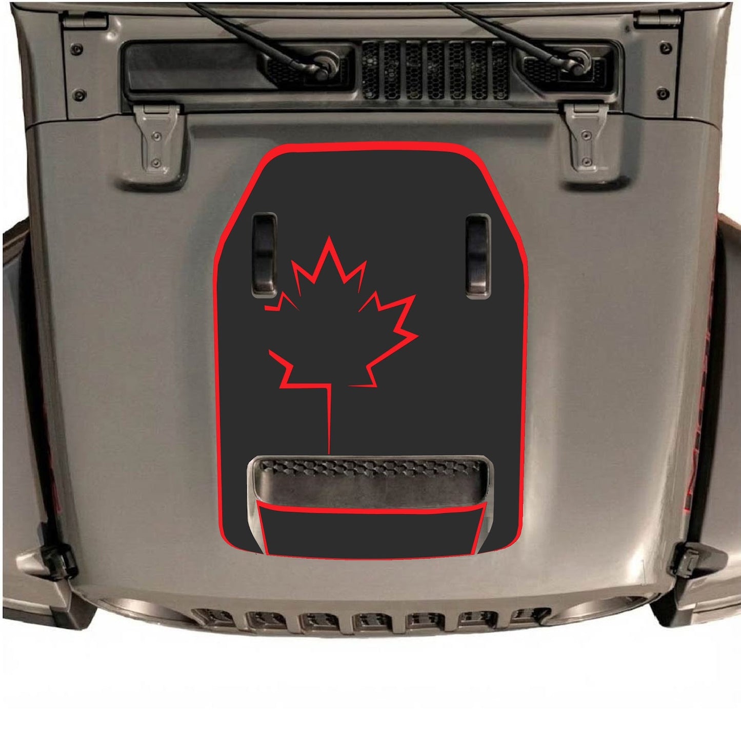 Jeep Wrangler JL/JLU Rubicon 392 and JT Gladiator Mojave hood decal by CarCode, style #23, in black with bold graphic design.