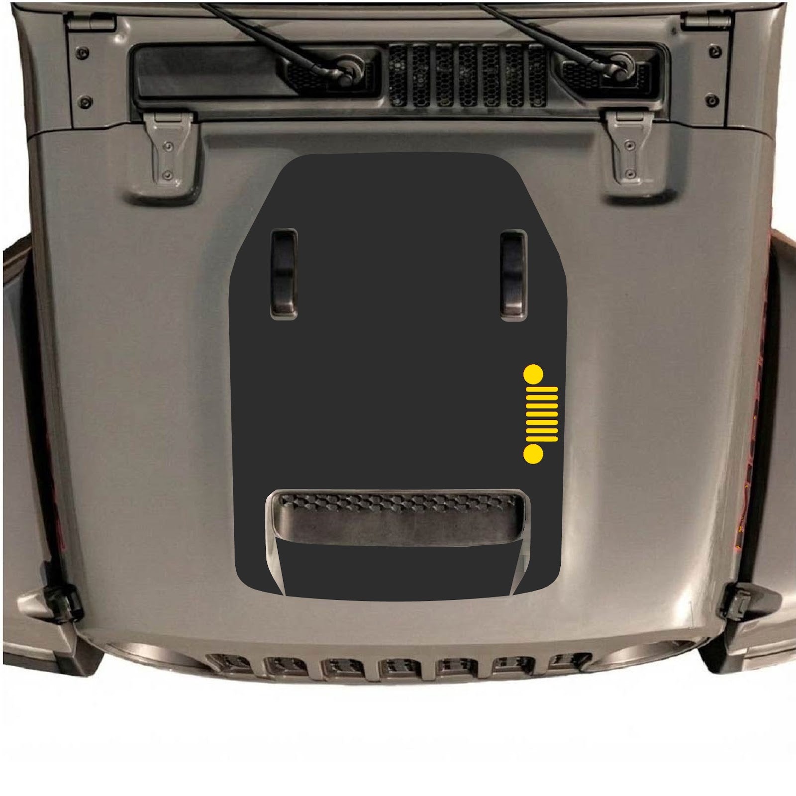 CarCode Jeep Wrangler JL/JLU Rubicon 392 and JT Gladiator Mojave hood decal in style #58, shown on vehicle hood.