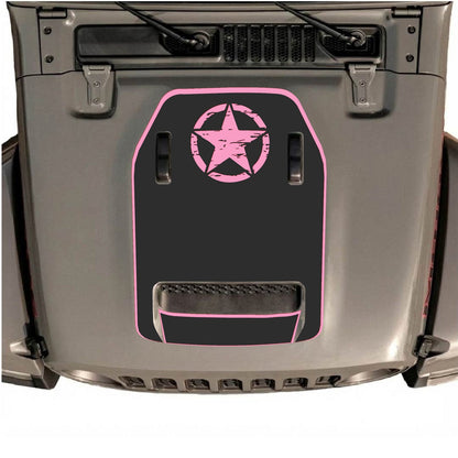 CarCode Jeep Wrangler JL/JLU Rubicon 392 and Gladiator Mojave hood decal, style #41, black and gray graphic design on hood.