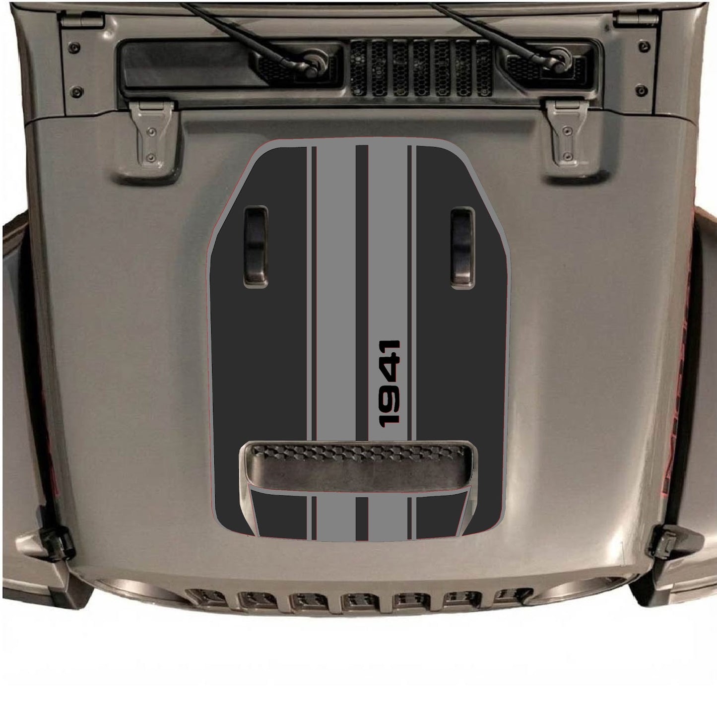 CarCode hood decal for Jeep Wrangler JL/JLU Rubicon 392 and Gladiator Mojave 2020-2026, style #07, shown on vehicle hood.