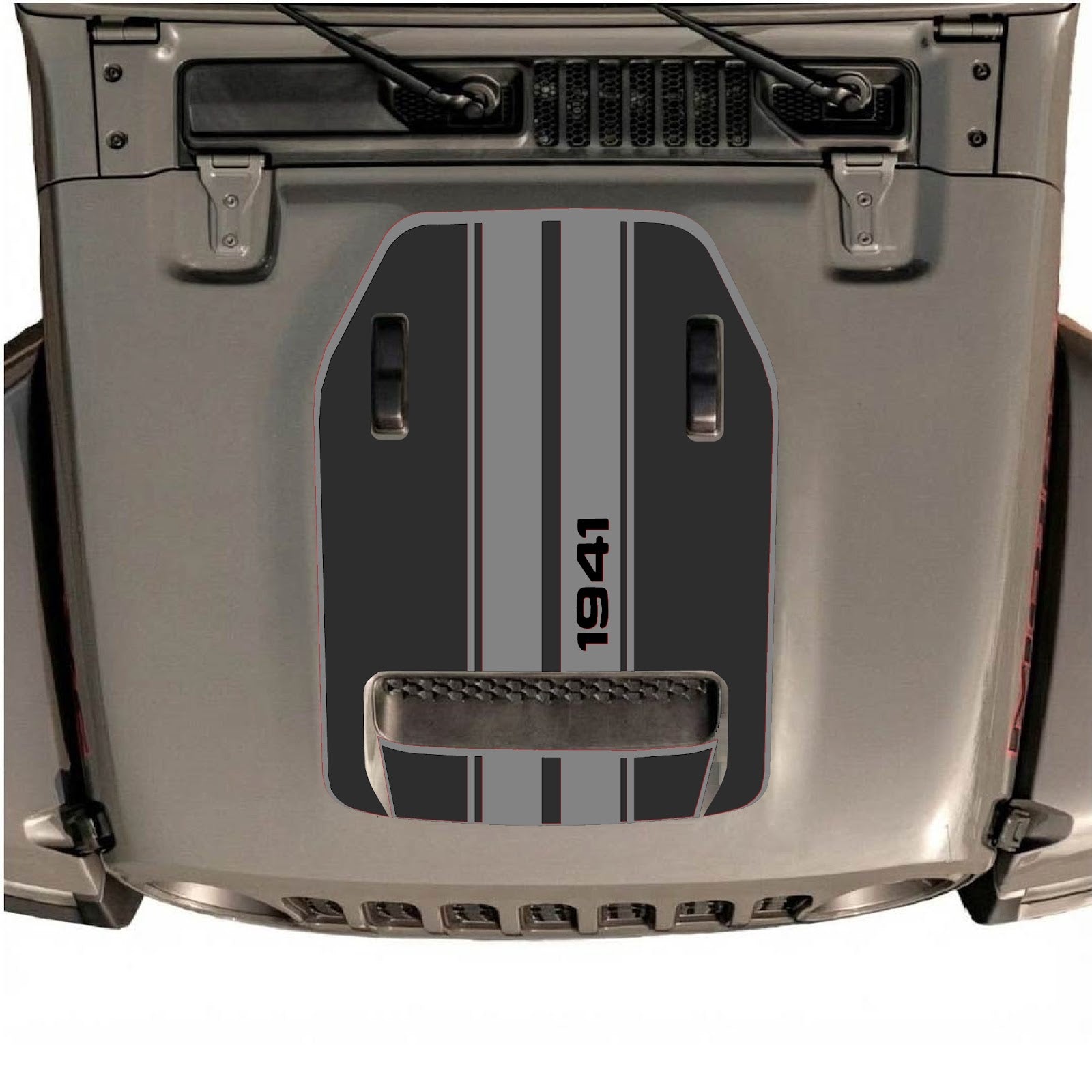 CarCode hood decal for Jeep Wrangler JL/JLU Rubicon 392 and Gladiator Mojave 2020-2026, style #07, shown on vehicle hood.
