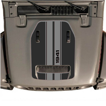 CarCode hood decal for Jeep Wrangler JL/JLU Rubicon 392 and Gladiator Mojave 2020-2026, style #07, shown on vehicle hood.