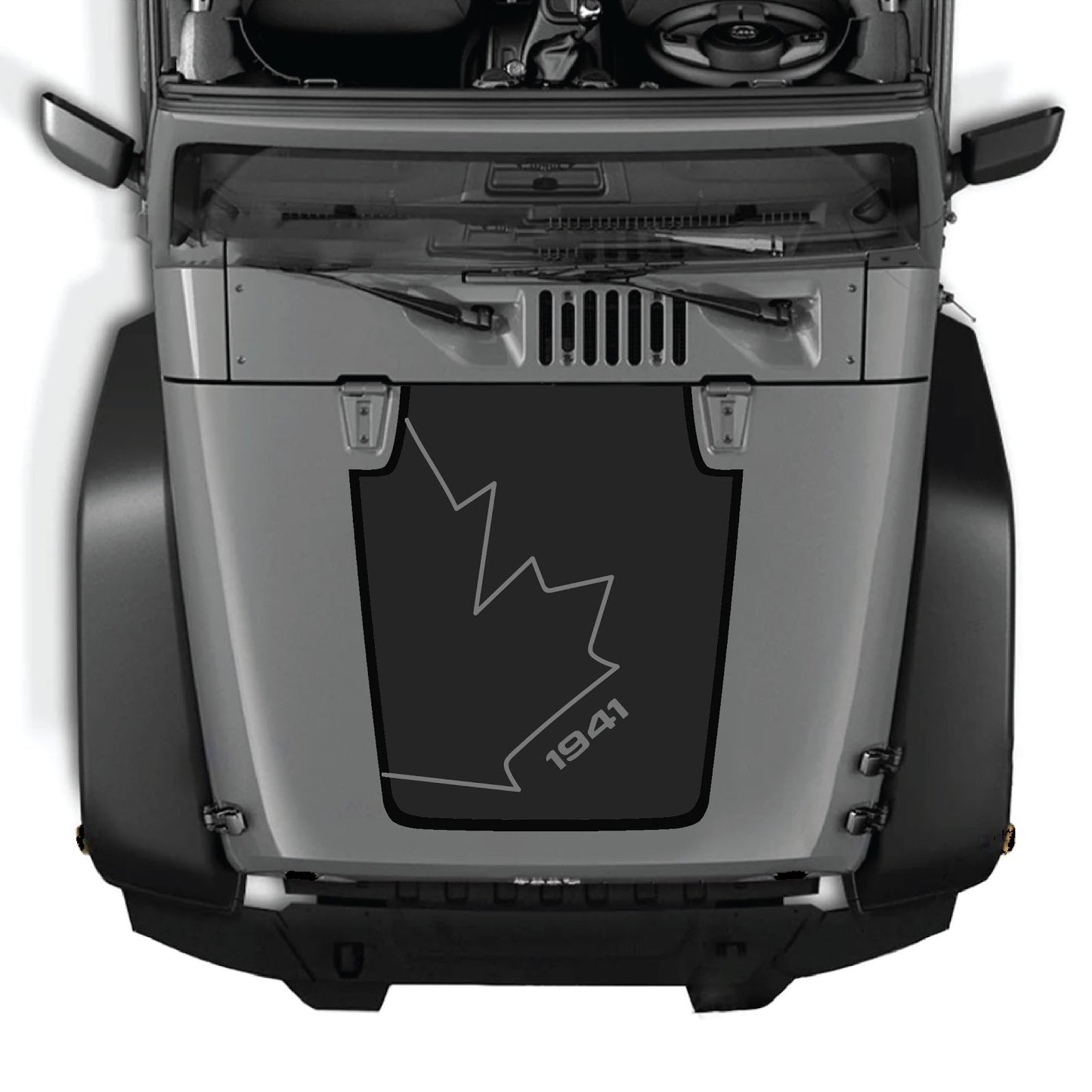 CarCode Jeep Wrangler JK/JKU hood decal style #70, black and white graphic sticker for 2007-2018 Jeep Wrangler hood.