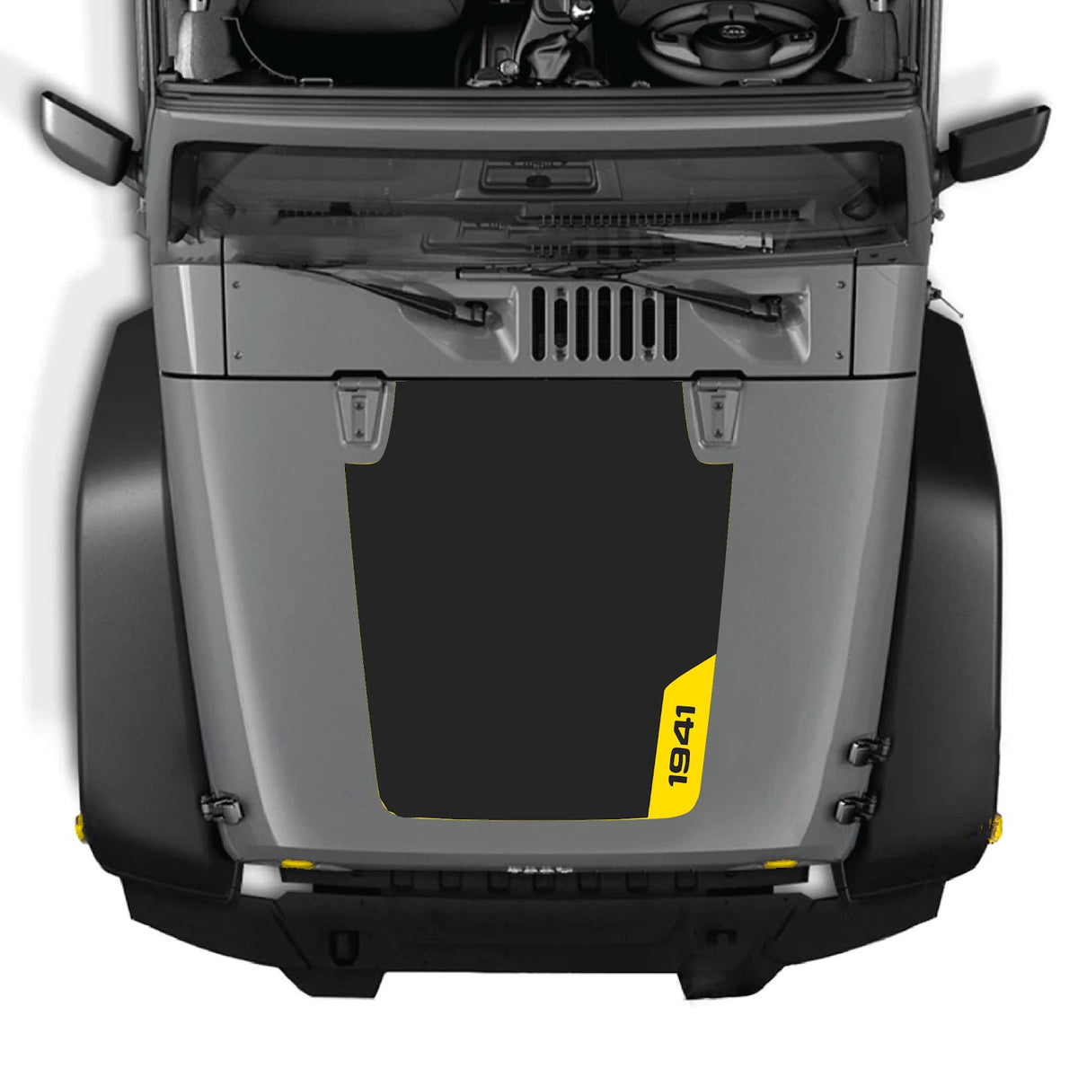 CarCode Jeep Wrangler JK/JKU hood decal in style #35, black and white graphic design on the vehicle's hood.