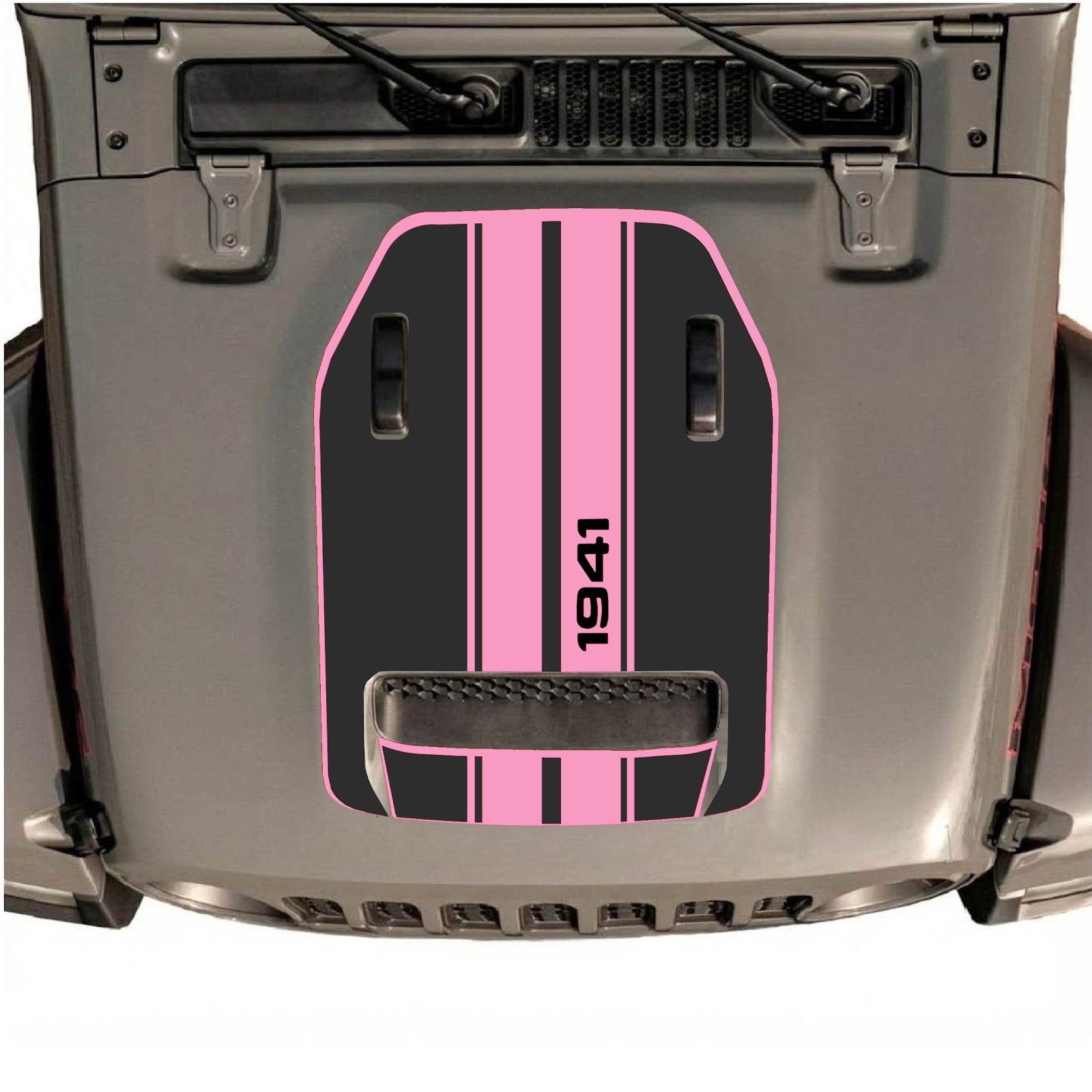 CarCode hood decal for Jeep Wrangler JL/JLU Rubicon 392 and JT Gladiator Mojave 2020-2026, style #07, applied on vehicle hood.