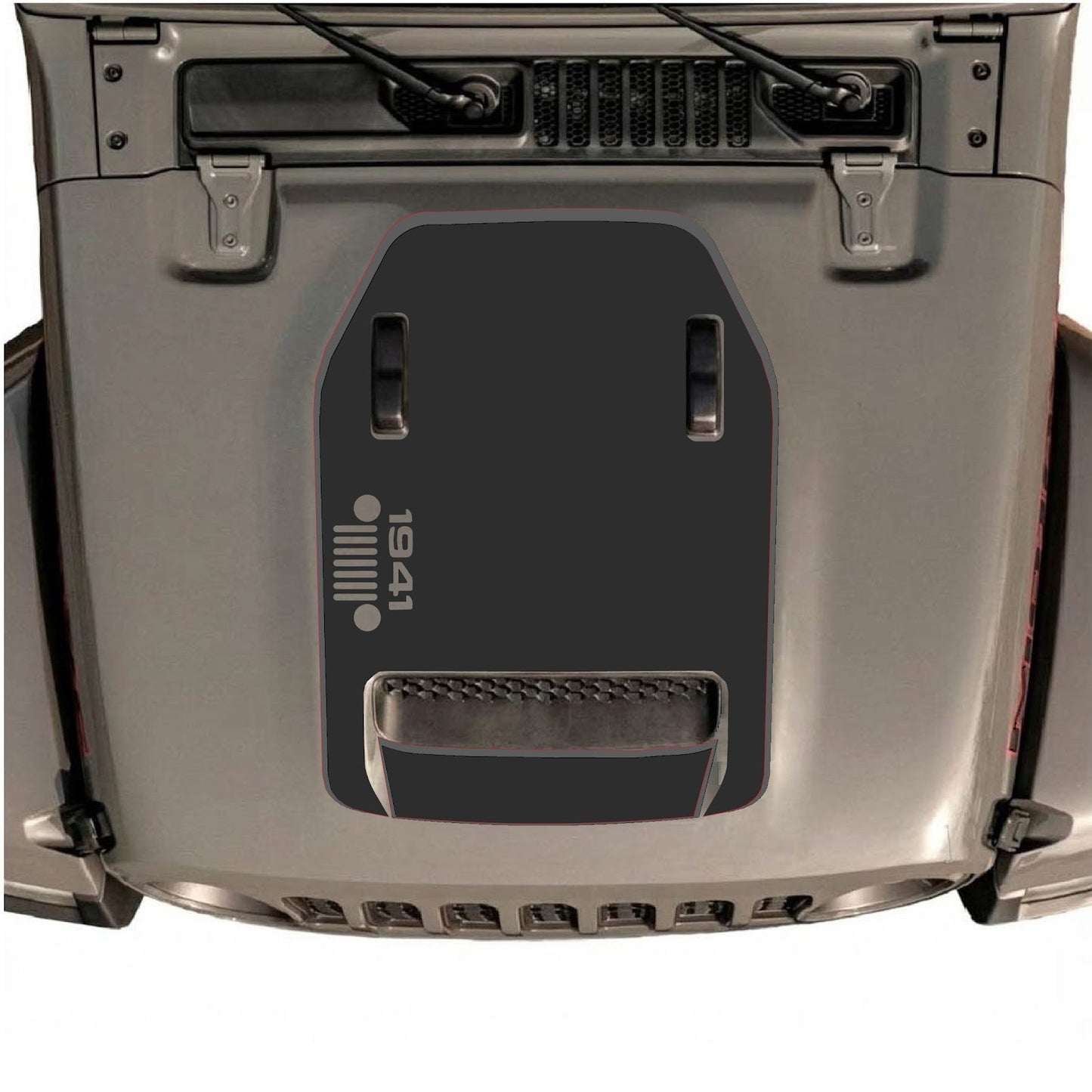 CarCode hood decal for Jeep Wrangler JL/JLU Rubicon 392 and JT Gladiator Mojave 2020-2026, style #94, shown on vehicle hood.