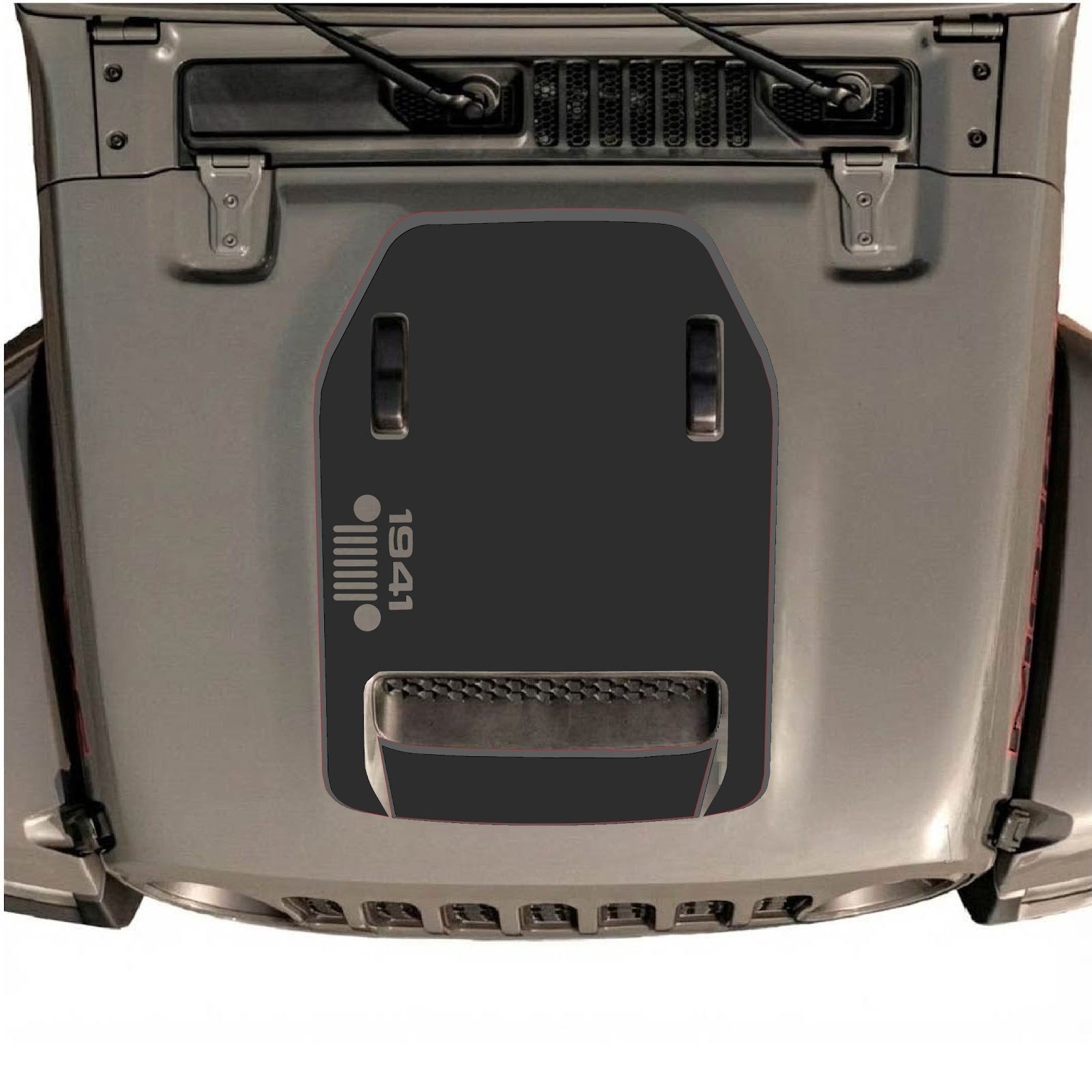 CarCode hood decal for Jeep Wrangler JL/JLU Rubicon 392 and JT Gladiator Mojave 2020-2026, style #94, shown on vehicle hood.