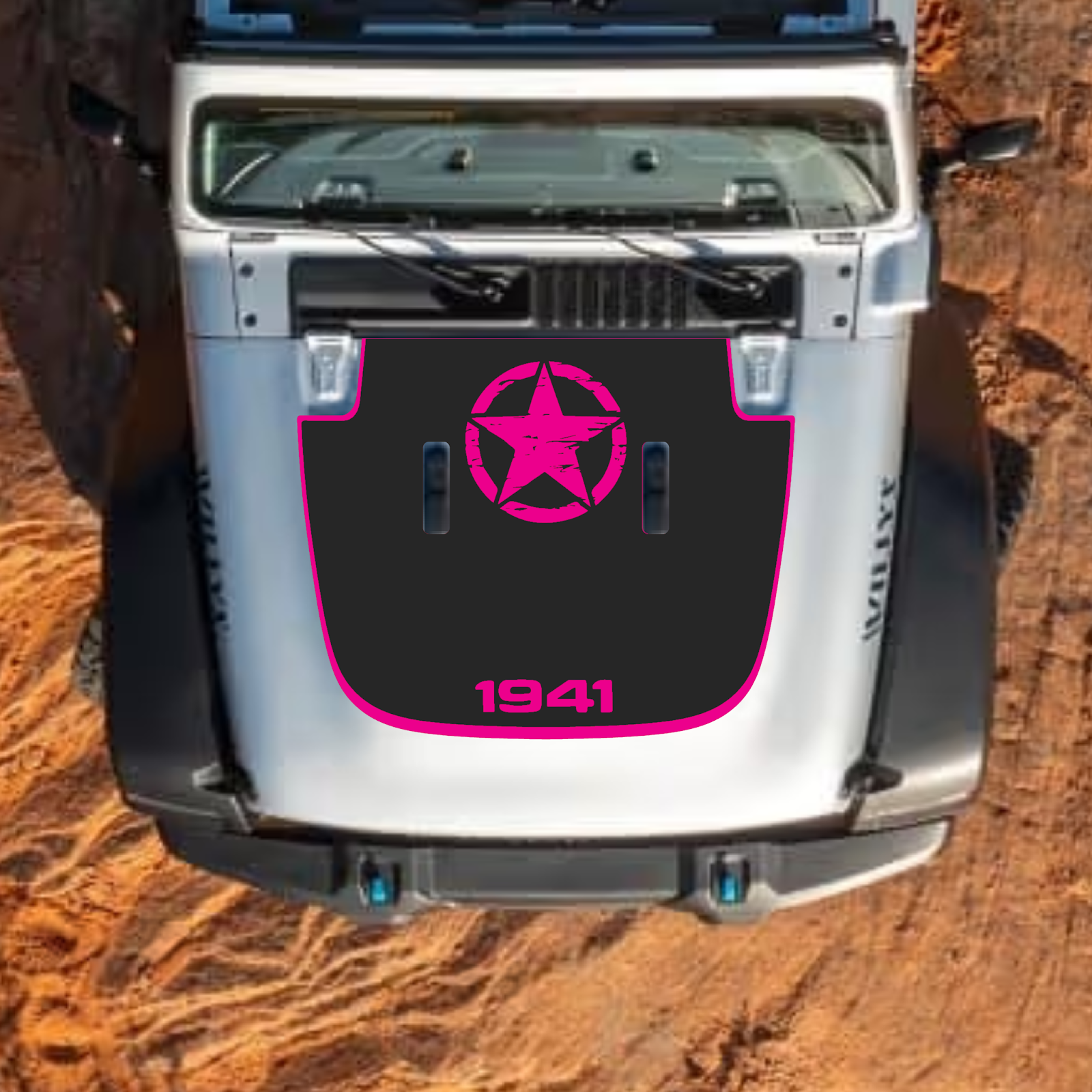 CarCode hood decal for Jeep Wrangler JL and Gladiator JT, stylish number 54 design on standard hood, 2018+ model compatibility