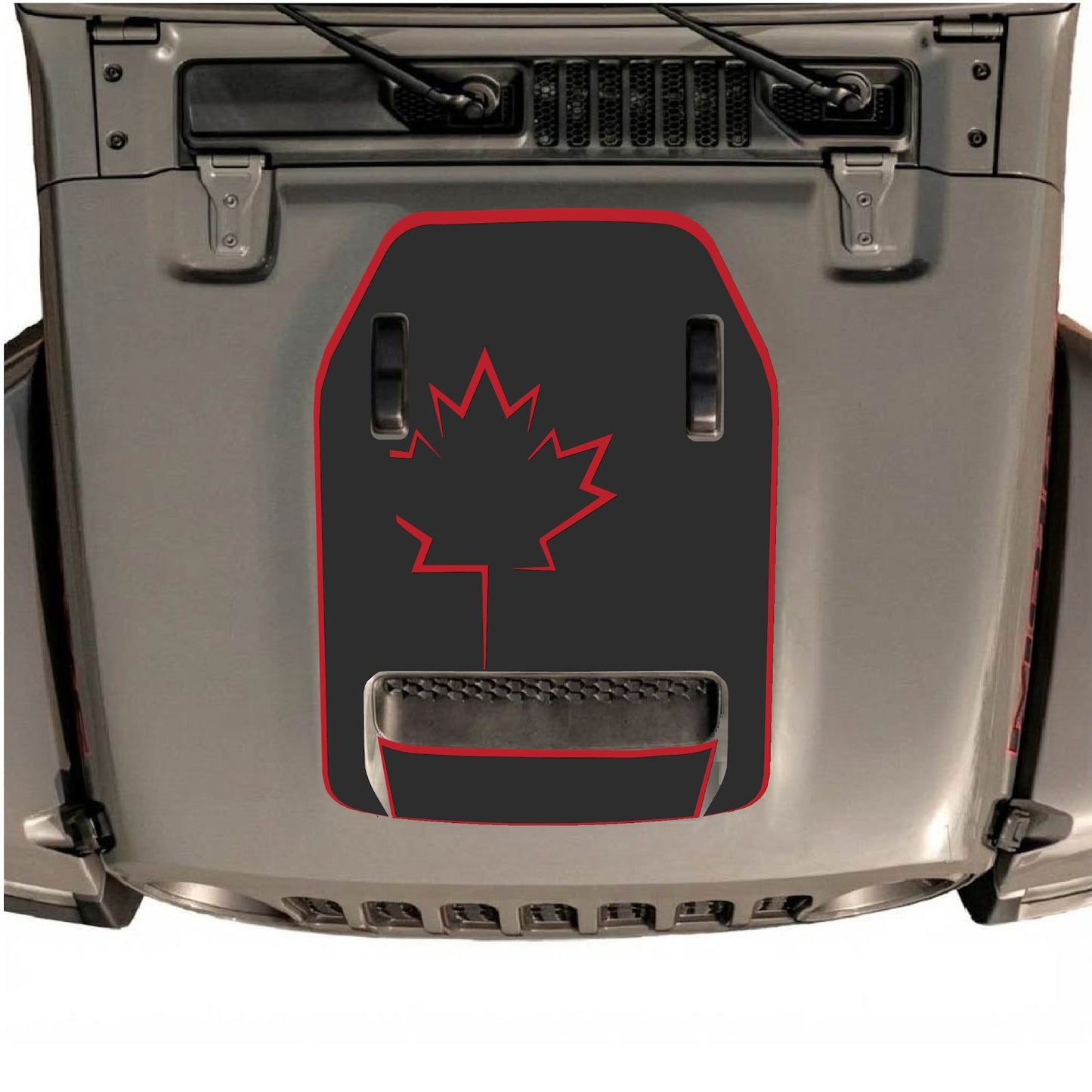 Jeep Wrangler JL/JLU Rubicon 392 and JT Gladiator Mojave hood decal by CarCode, style #23, black graphic design on hood.