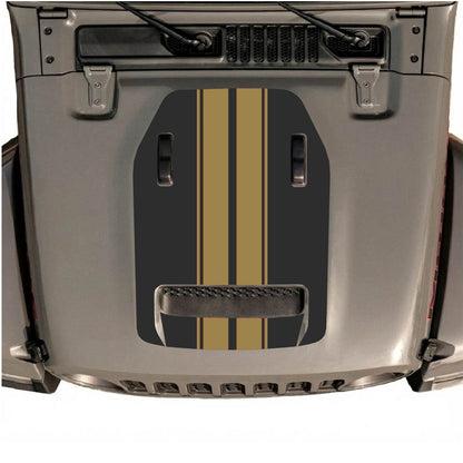 CarCode hood decal for Jeep Wrangler JL/JLU Rubicon 392 and JT Gladiator Mojave, style #12, black graphic design on hood.
