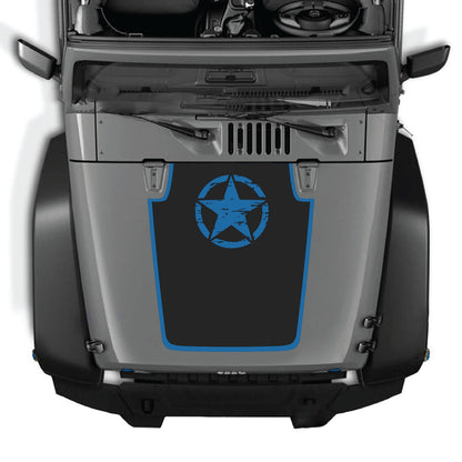 CarCode Jeep Wrangler JK/JKU hood decal, style #52, black and white graphic sticker on vehicle hood, 2007-2018 model.