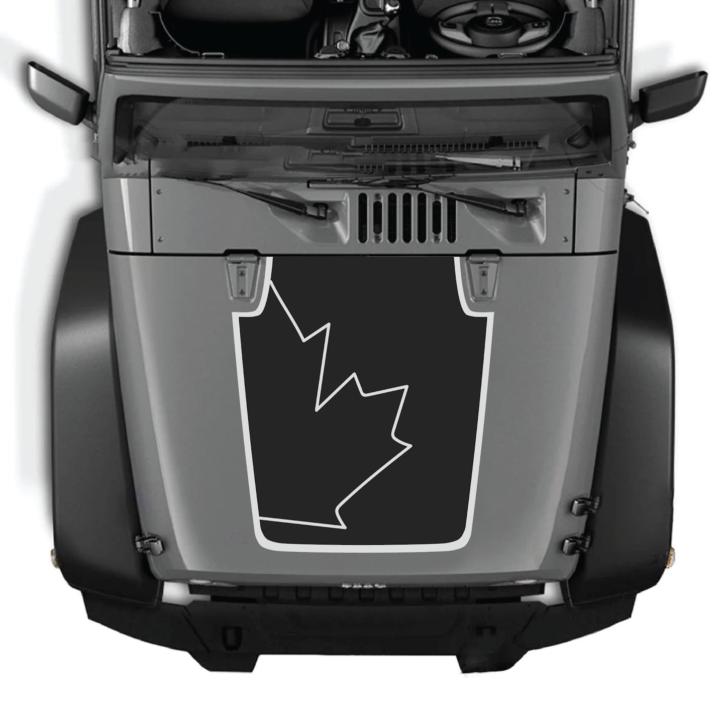 CarCode hood decal for Jeep Wrangler JK/JKU 2007-2018, style #15, black graphic design on vehicle hood.
