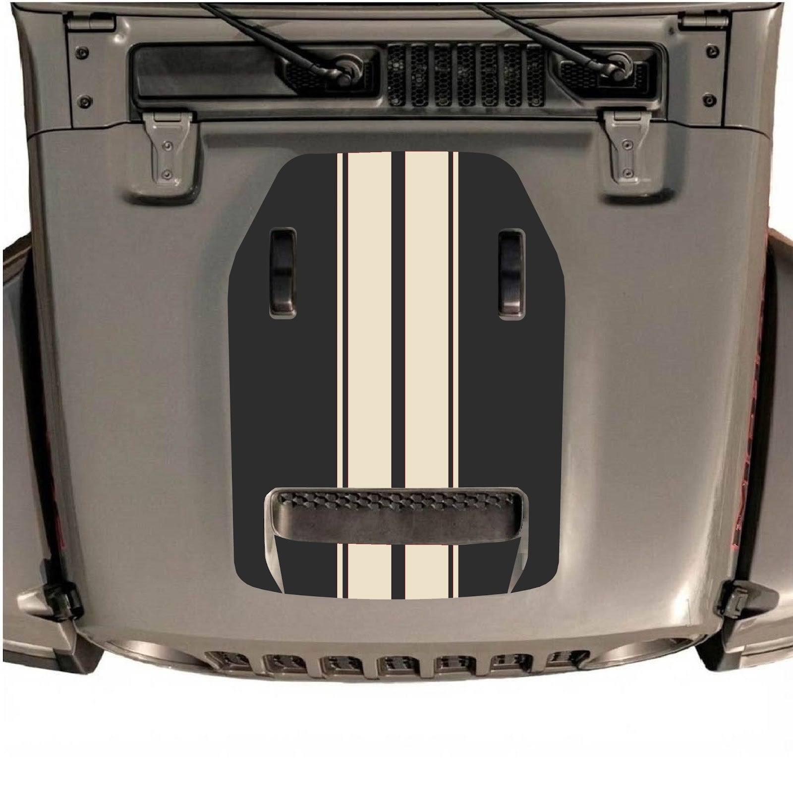 CarCode hood decal for Jeep Wrangler JL/JLU Rubicon 392 and JT Gladiator Mojave 2020-2026, style #12, shown on vehicle hood.