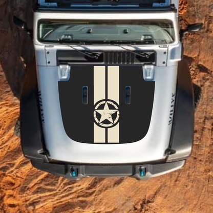 CarCode hood decal for Jeep Wrangler JL and Gladiator JT, stylish standard hood graphic in style #47 on a 2018+ model.