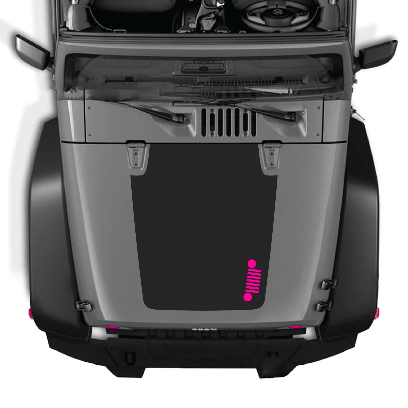 CarCode hood decal for Jeep Wrangler JK/JKU 2007-2018, style #39, shown applied on the vehicle's hood in the image.