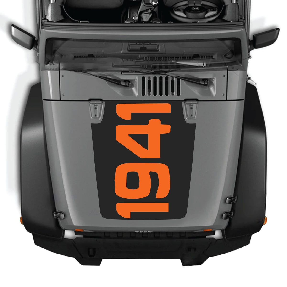 CarCode Jeep Wrangler JK/JKU hood decal in style #48, black and silver design on the vehicle's hood.