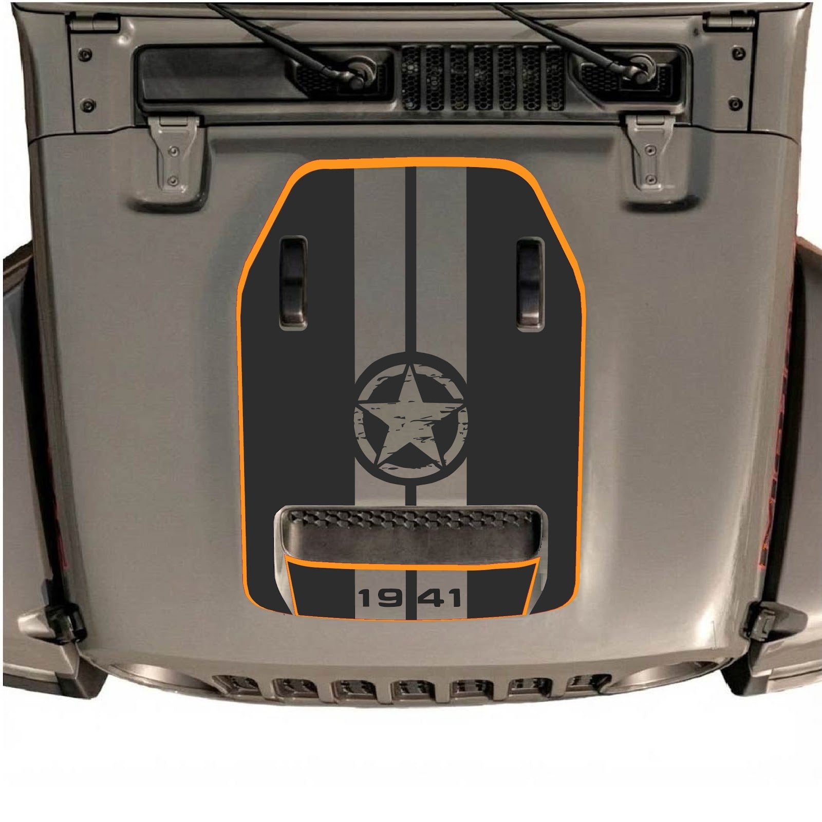CarCode hood decal for Jeep Wrangler JL/JLU Rubicon 392 and JT Gladiator Mojave 2020-2026, style #70, shown on vehicle hood