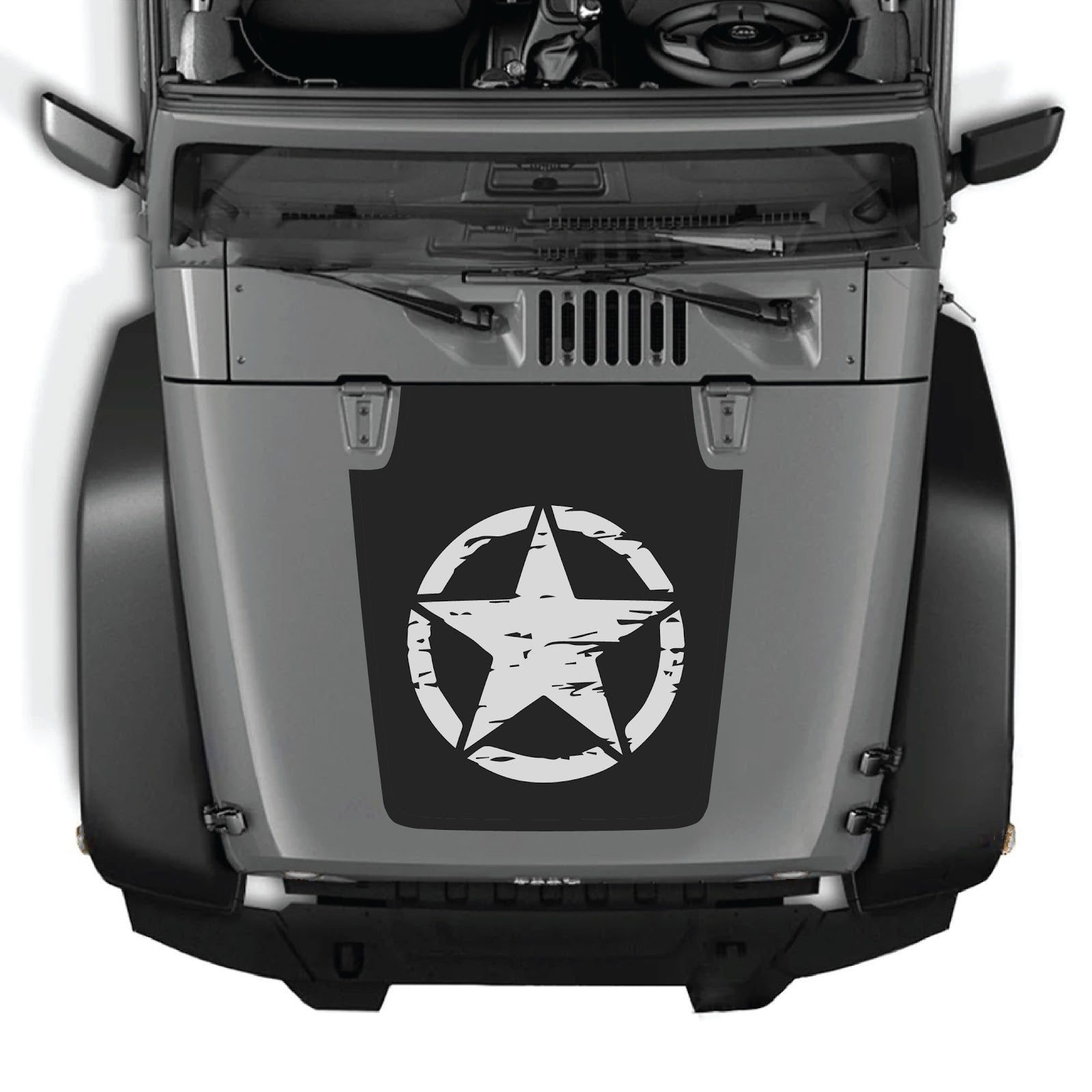 CarCode hood decal for Jeep Wrangler JK/JKU 2007-2018, style #25, shown on the vehicle's hood with bold black lettering.