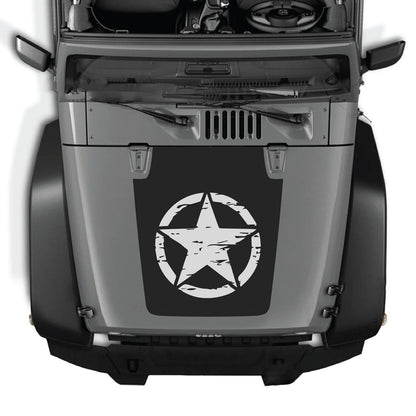 CarCode hood decal for Jeep Wrangler JK/JKU 2007-2018, style #25, shown on the vehicle's hood with bold black lettering.