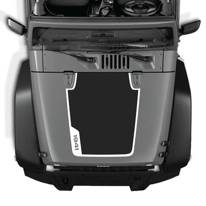 CarCode hood decal for Jeep Wrangler JK/JKU 2007-2018, style #86, applied to the vehicle's hood with a sleek design.