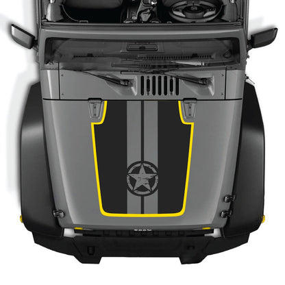CarCode hood decal for Jeep Wrangler JK/JKU 2007-2018, style #88, shown on the vehicle's hood with bold graphics.