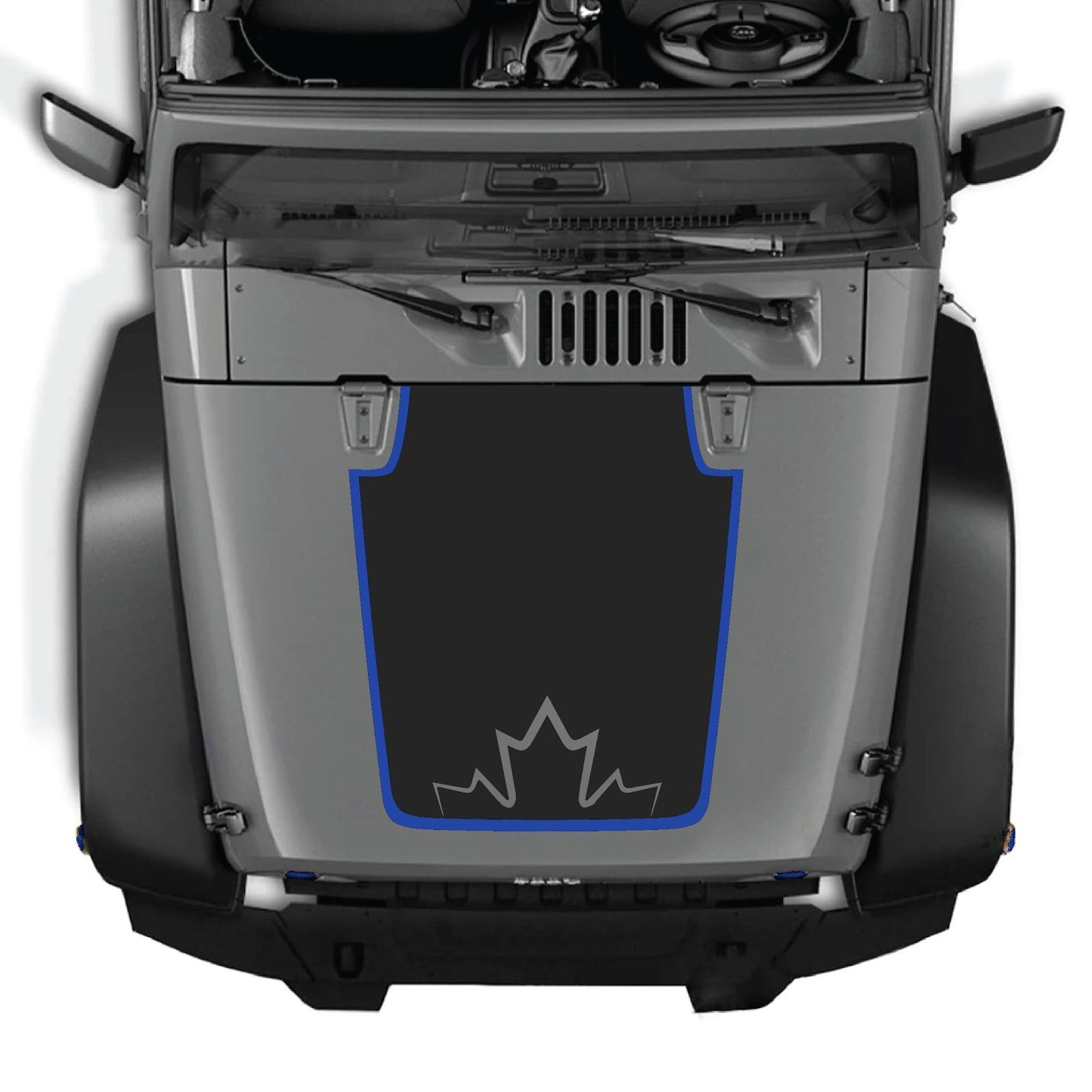CarCode hood decal for Jeep Wrangler JK/JKU 2007-2018, style #73, shown on the vehicle's hood with a sleek design