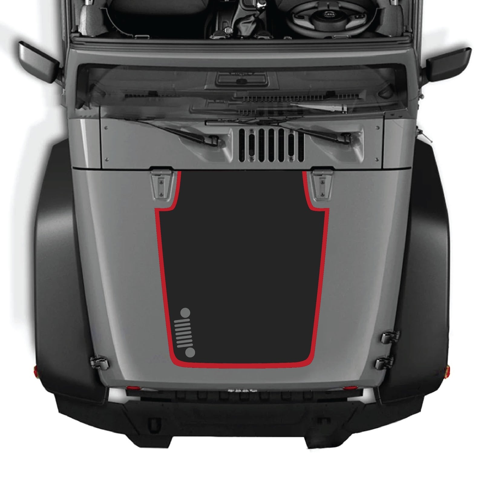 CarCode Jeep Wrangler JK/JKU hood decal in style #81, black and gray graphic design on vehicle hood for 2007-2018 models.