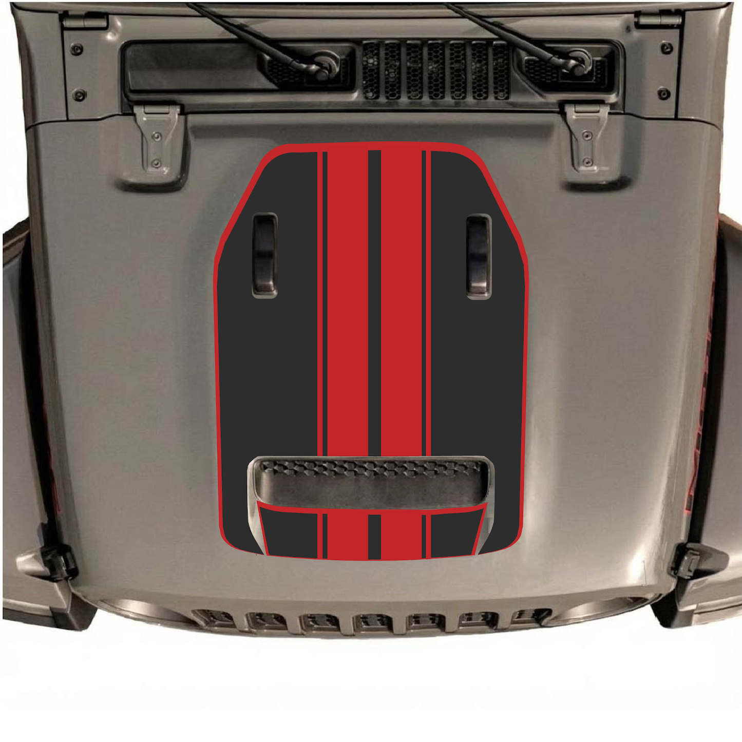 CarCode hood decal for Jeep Wrangler JL/JLU Rubicon 392 and JT Gladiator Mojave, style #11, shown on vehicle hood.