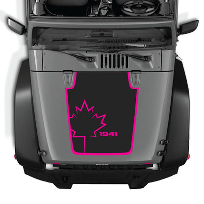 CarCode hood decal for Jeep Wrangler JK/JKU 2007-2018, style #18, featuring bold black and white graphic design on hood.
