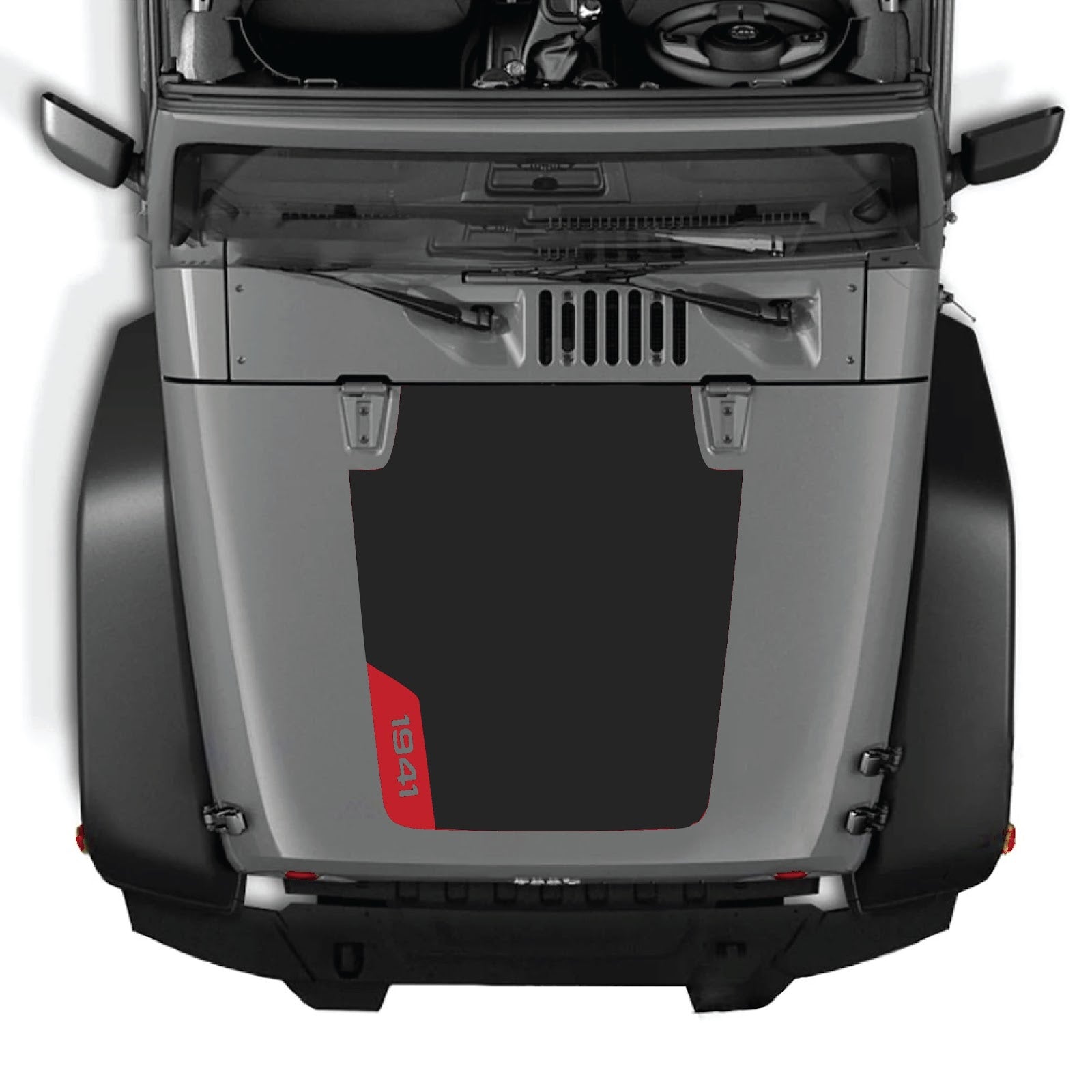 CarCode hood decal for Jeep Wrangler JK/JKU 2007-2018, style #85, black and white graphic design on vehicle hood
