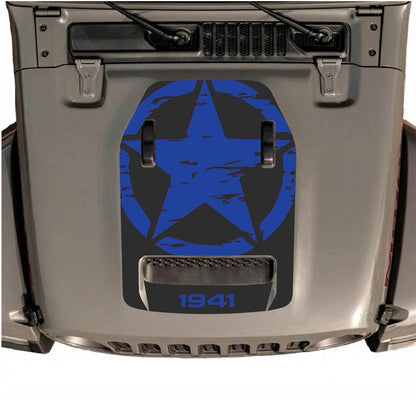 CarCode autocollant de capot pour Jeep Wrangler JL/JLU Rubicon 392 et Gladiator Mojave, style #34, en graphisme noir et blanc.