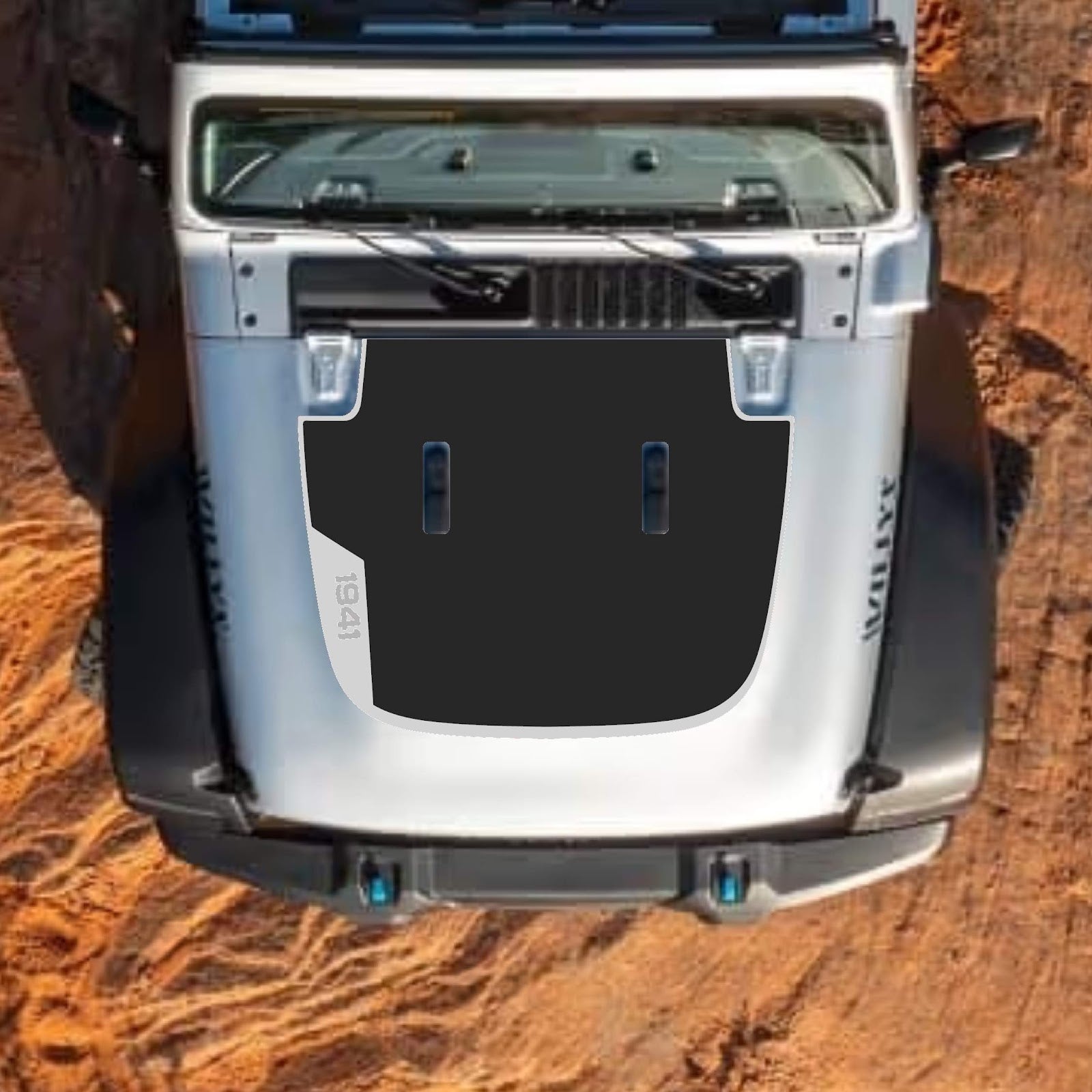 CarCode hood decal for Jeep Wrangler JL, JLU, Gladiator JT, 2018+ standard hood with stylish #99 design.